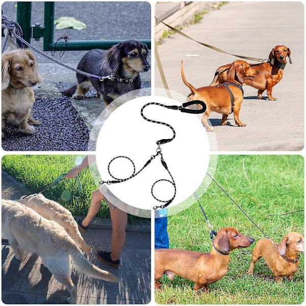 Dobbelt Hundesnor, Bungee Split Reb, Robust Stødabsorberende Rem til Gåture Sort L