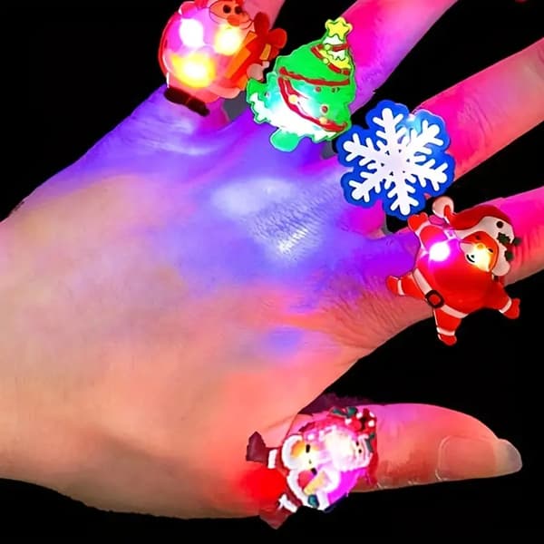 10 stk Julelys Ring Festgave Jule LED Gløder Ring Festartikler Juleblinkende Gløder Ring Dekorasjon for Barn Voksne (Stil Tilfeldig)