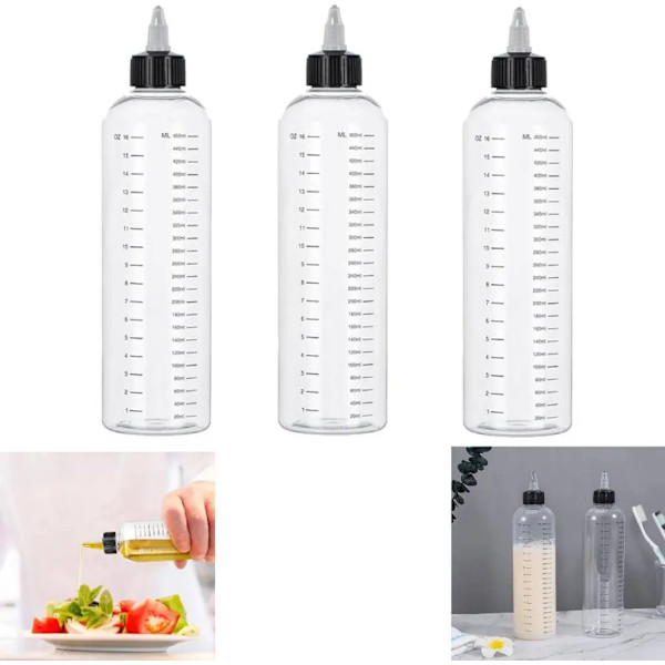 3 st Transparenta 500 ml Klämflaskor med Spetsig Pip, Multifunktionella