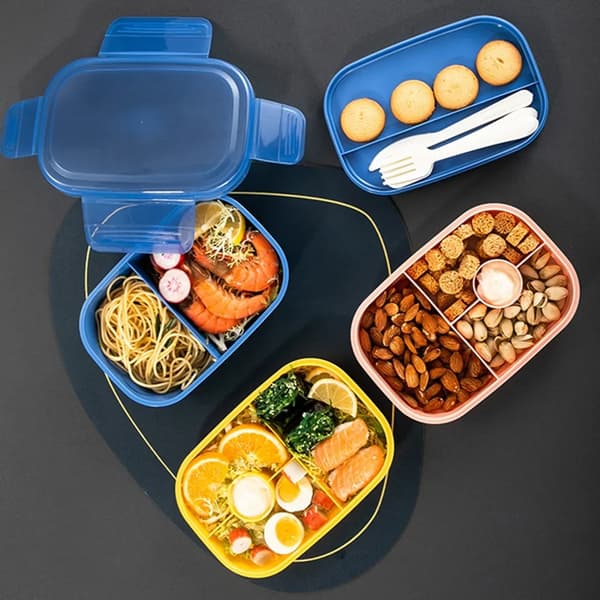 Grön 1900ml 3-Vånings Läcksäker Bento Lunchlåda med Bestick för Vuxna & Barn
