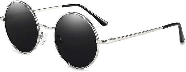 Solbriller i John Lennon-stil til unisex runde polariserede linser size:Black Lens-silver Frame