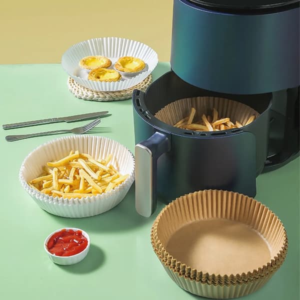 50 stycken engångs pappersinsats pappersfoder non-stick oljepapper burgerpapper bakplåtspapper för varmluftsfritös stekpanna ångkokare vit