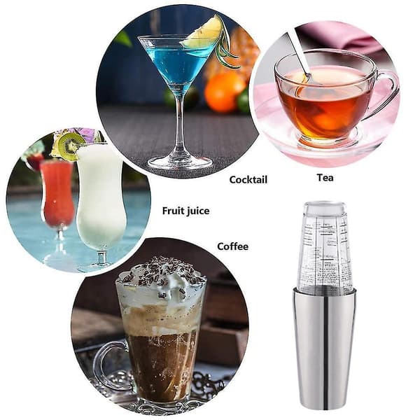 2-i-1 Cocktailshaker i rustfrit stål bestående af glas og metalkop