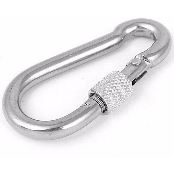 Kraftig metallskruvkarbinhake D-ring krom silver 1-pack
