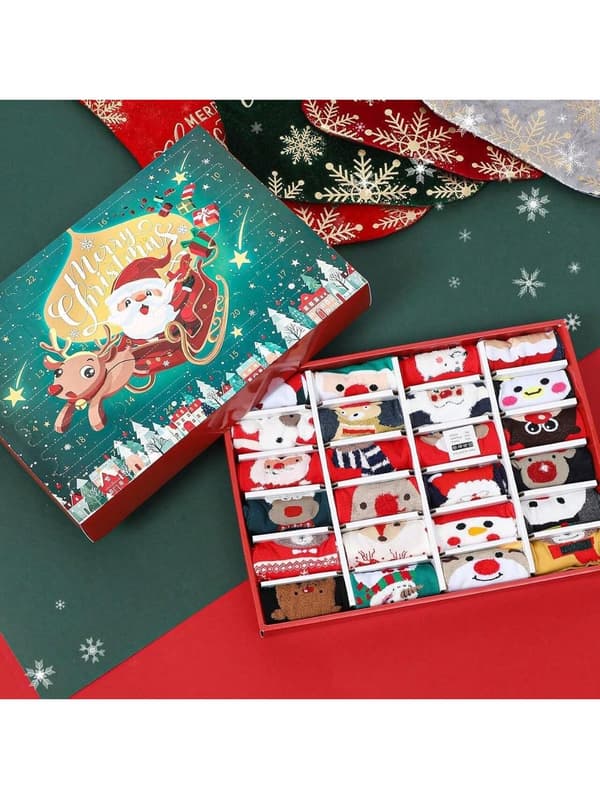 Julstrumpa Nedräknings Blind Box, 24 Par Temastrumpor, Överraskningspresent