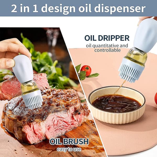 Oliedispenserflaske, 2-i-1 glas olivenoliedispenser dråbeflaske madolie dispenserbeholderflaske til madlavning, grillning (s-blå)