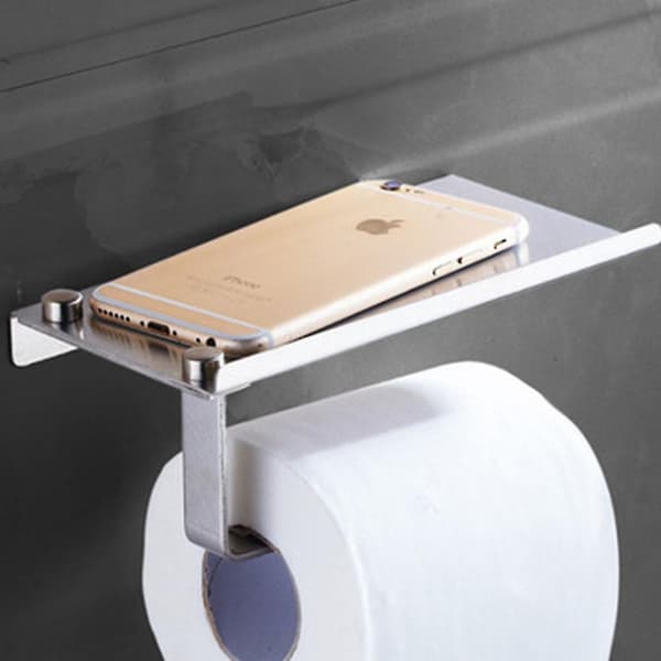 Toiletpapirholder med telefonhylde, poleret krom i rustfrit stål