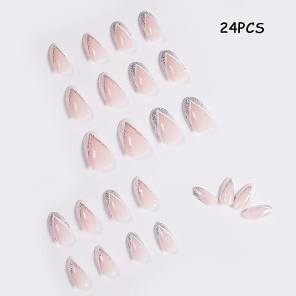 Set med 24 st Silver Edge Fransk Manikyr + Vanlig Transparent Lim - Skönhet och Hälsa