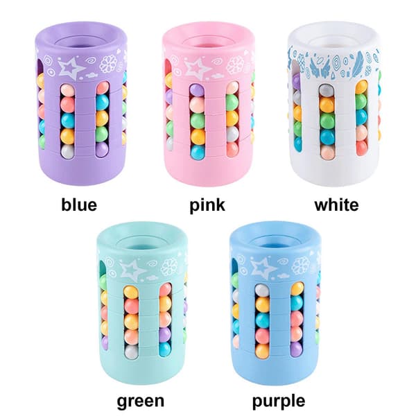 3D Stressaflastende Magic Cubes Penholder Cylinder Puslespil, Roterende Magic Cube Legetøj med Magic Beans (pink)