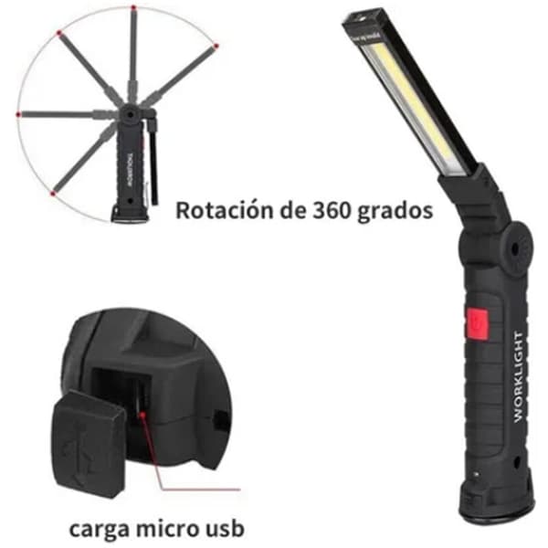 Bilreparasjonsarbeidslys Magnet Sammenleggbar Roterende Lading LED Lommelykt med USB-kabel