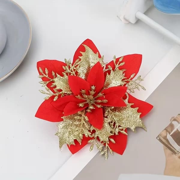 60 stycken 15 cm glänsande dubbla lager rosa kant julblomma dekorationsremsor
