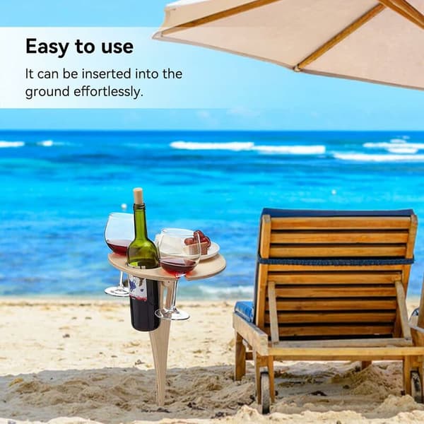 Strand træ vinbord, foldbart picnicbord med vinflaskeholder til udendørs brug (mini foldbart bord)
