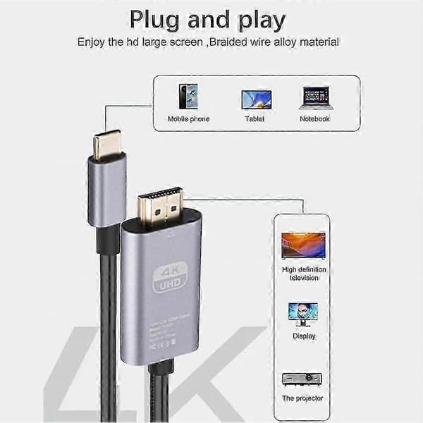 USB C til HDMI Kabel 4K 60Hz Høj Hastighed Adapter med Dual 30/60Hz Mode Support