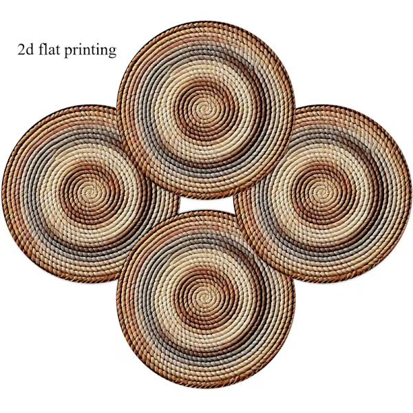 Fire-delt sett med runde 2D-printede spisebrikker 4PC