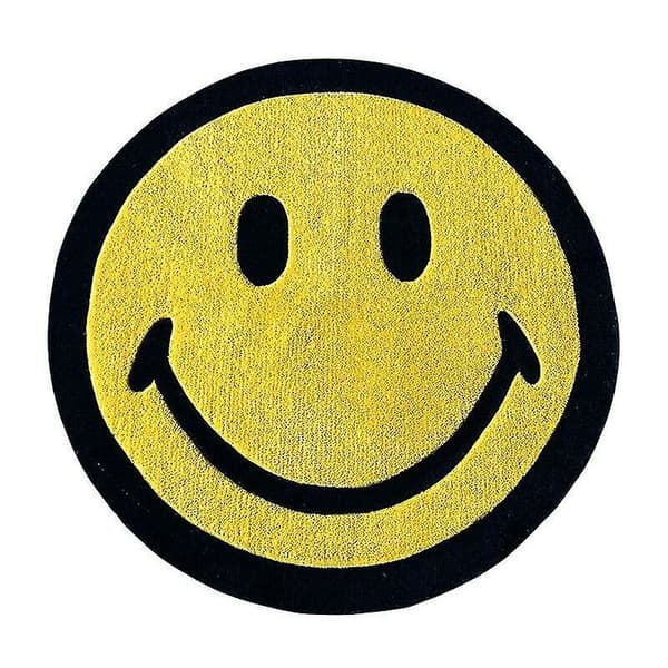 Tecknad Smiley Ansikte Rund Matta Dekoration Vardagsrum Sovrum Studier Maskintvättbar