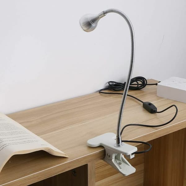 Leselampe LED for studier/arbeid/søvn med klips og av/på-bryter. klart hvitt