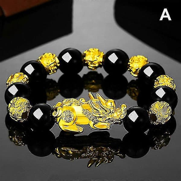 Feng Shui Sort Obsidian Jade Perler Armbånd Tiltrækker Rigdom Og Held Bangle Pixiu size:B