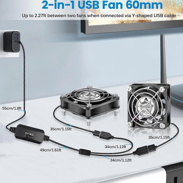 2-pack 5V 60mm X 10mm USB-datorfläkt med hastighetskontroll DC borstlös kylning