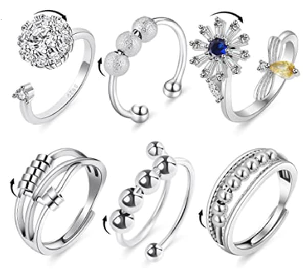 6 st Fidget Ångest Ringar Justerbara Ringar Set Fidget Ringar Ångestpärlband—PA