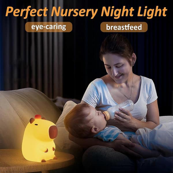 Capybara Nattlampe for Barn, Dimbar Oppladbar Silikonlampe med Timer