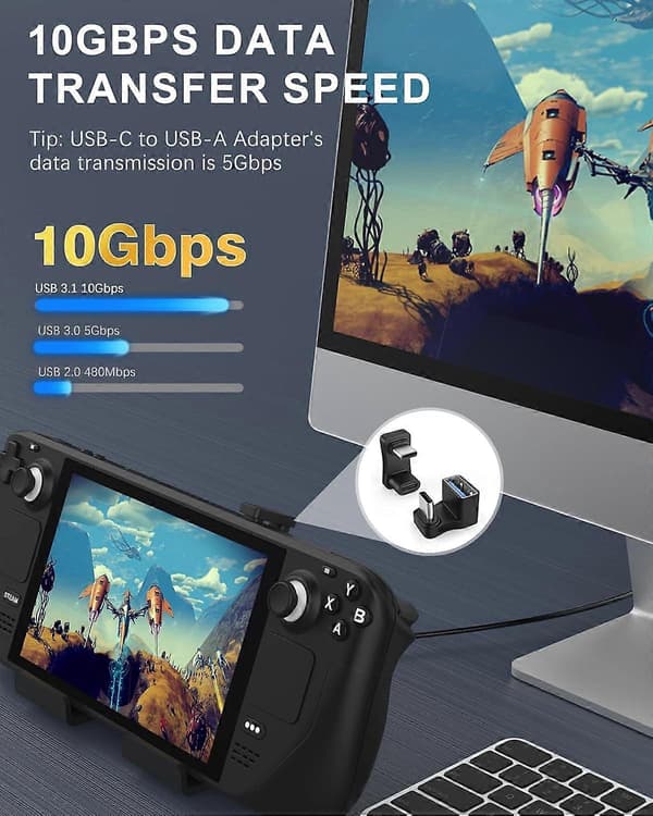 USB C Vinkeladapter 2-pack 100W PD Snabbladdning 10Gbps 180° U-formad för Steam Deck Switch Laptop