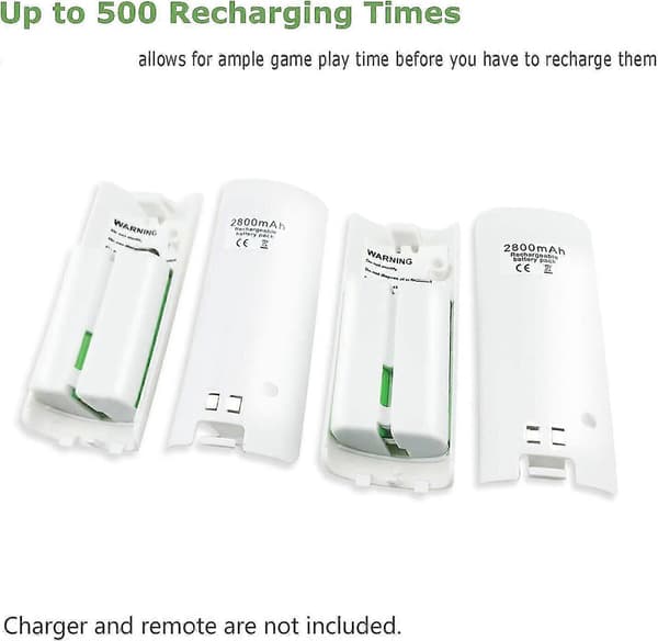 4-pack Uppladdningsbara Batteripaket för Wii och Wii U Fjärrkontroll 2800mAh