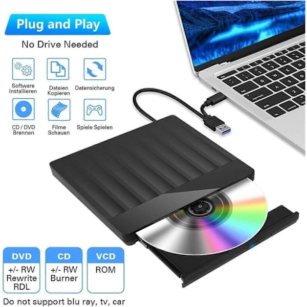 DVD-spiller Ekstern DVD-brenner USB 3.0 TypeC PC Universal CD/DVD-leser/-skriver