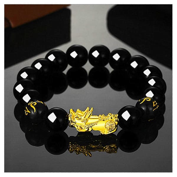 Feng Shui Sort Obsidian Jade Perler Armbånd Tiltrækker Rigdom Og Held Bangle Pixiu size:B