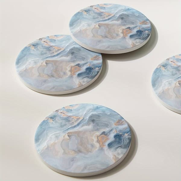 Et sæt med 6 abstrakte blå marmor coasters 6 items