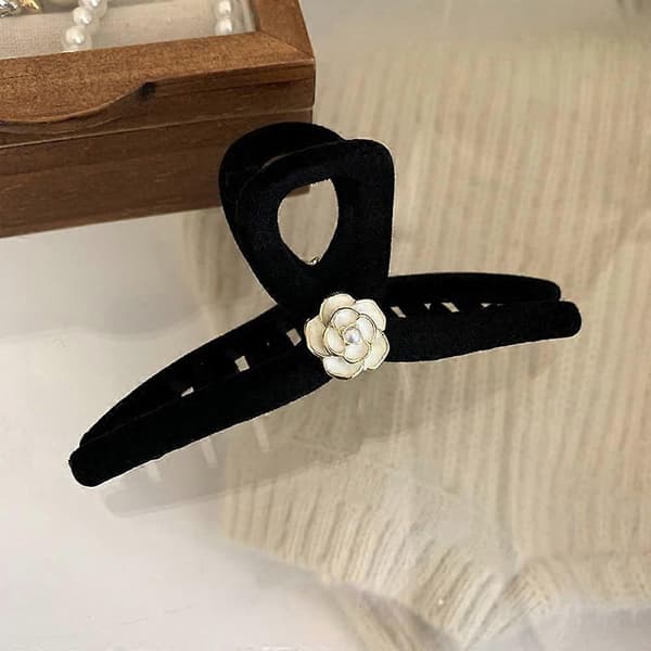 Hårklemmer Kamelia Hårklemmer Elegante Søde Hårnåle til Fest Hestehaleholder Hårspænder til Kvinder Piger (sort)