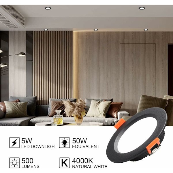 LED Downlight 2 Ultraflade sorte LED downlights, 7W runde, IP44