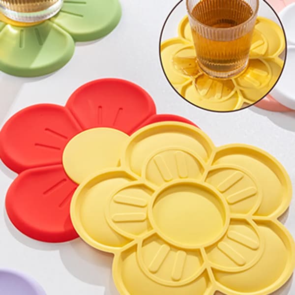 3X Coasters, Kirsebærblomst Isolasjonsputer, To-tonede Blomster Silikon Grytekluter
