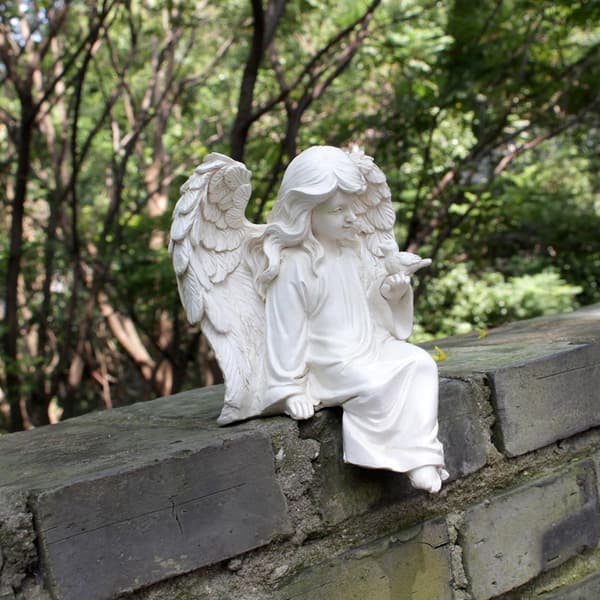 Engel Havestatue, Siddende Engel Skulptur White