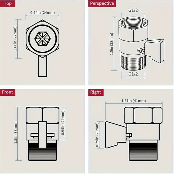Avstängningsventil för duschhuvud, flödeskontrollventil i mässing för dusch, G1/2 flödestrycksregulator, vattenflödesbegränsare för handdusch, bidéspruta