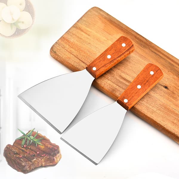 Grillspatel i rustfritt stål med trehåndtak size:S
