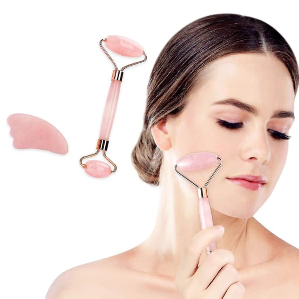 Jade Roller och Gua Sha Massageverktygsset, Jade Roller Kompatibel med Ansikte
