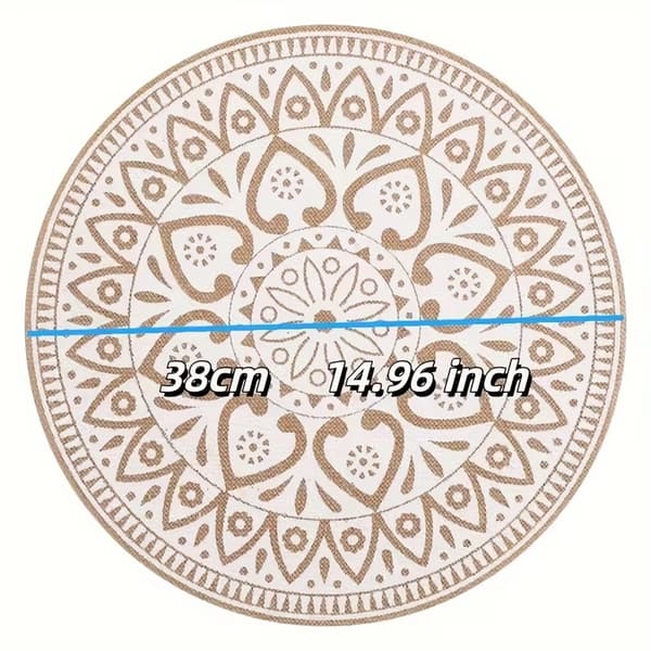 Runde trykte jute-brikker, bohemstil 6PC