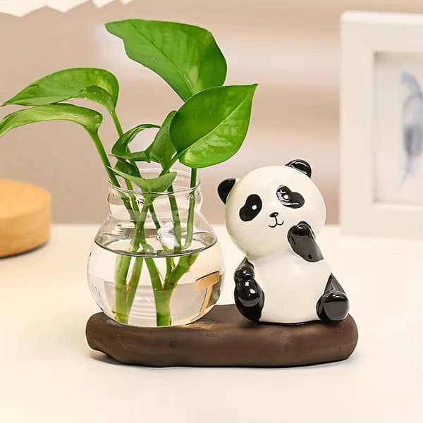 Pandaformet hydroponisk ornament, egnet som skrivebordsdekorasjon. 1pc