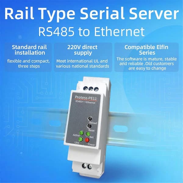 DIN-skinne seriel port RS485 til Ethernet Converter Server Protoss MQTT PE11-H Support Modbus TCP RTU
