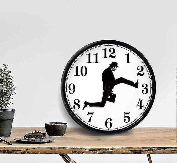 Tyst väggklocka med Silly Walk-design, väggkonstdekor för vardagsrum, svart och vit, 1 st