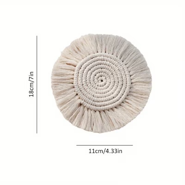 Runde vevde coasters med dusker 4PC