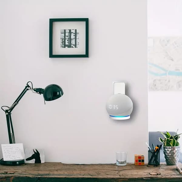 Echo Dot 4/5 Högtalarställ - Uppgraderade Echo Dot 4/5 Tillbehör med Kabelhantering, Premium Utrymmesbesparande Echo Dot 4/5:e Gen Ställ Hängare Väggfäste