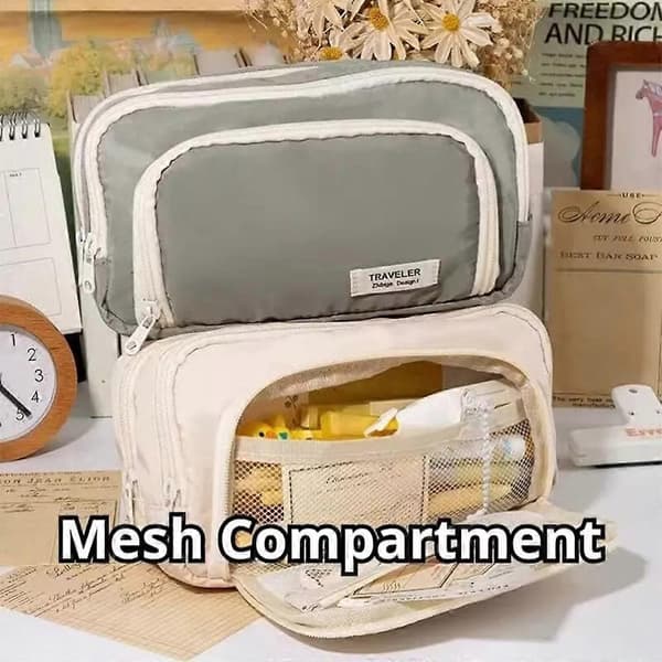 Pencil Case med Stor Kapacitet, 3 Rum Simpel Opbevaring Æstetisk Pencil Case