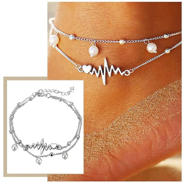 Dammode Strandanklar, 1 st Dubbellagers Pärl Anklet för Kvinnor Flickor Stil A -