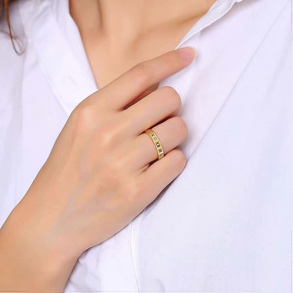 Openwork Romertal Ring til Kvinder Piger af Rustfrit Stål & CZ Indstilling Sølv/Rose Guld/Guld Plated - -