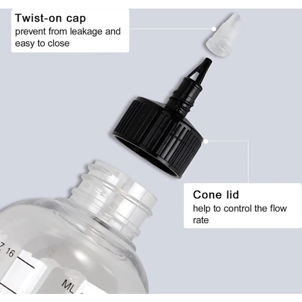 3 st Transparenta 500 ml Klämflaskor med Spetsig Pip, Multifunktionella