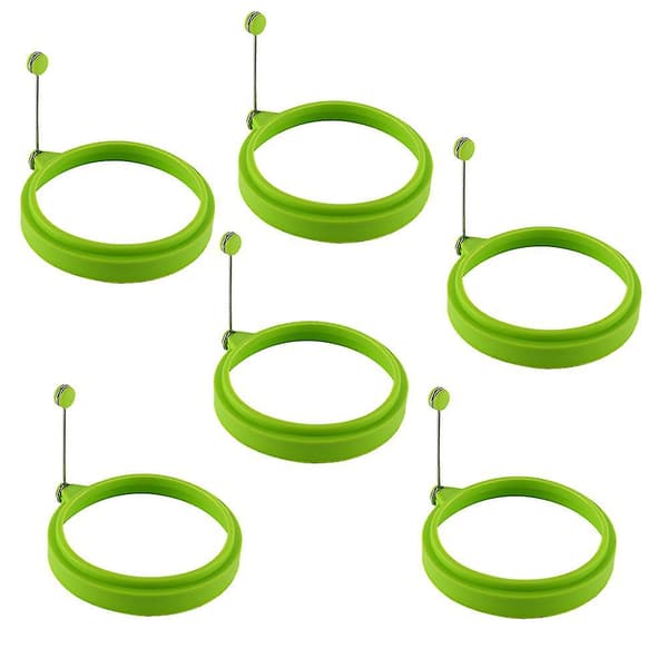 6 stk. silikon eggring, eggringer non-stick, egg koke ringer, stekt egg form eller pannekake ringer nonstick form ring rund (grønn)