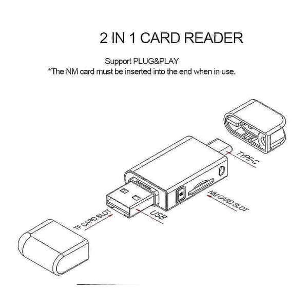 USB-C til NM Nano Memory Card TF Micro-SD Kortlæser Adapter til Mobiltelefoner og Bærbare Computere med USB 2.0 Support