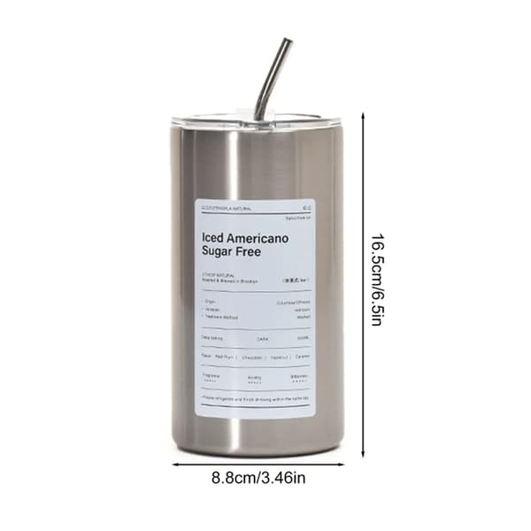 600 ml kaffekopp med sugerør, rustfri stålkrus, rustfrie iskaffekopper for kontor, hjem (sølv)