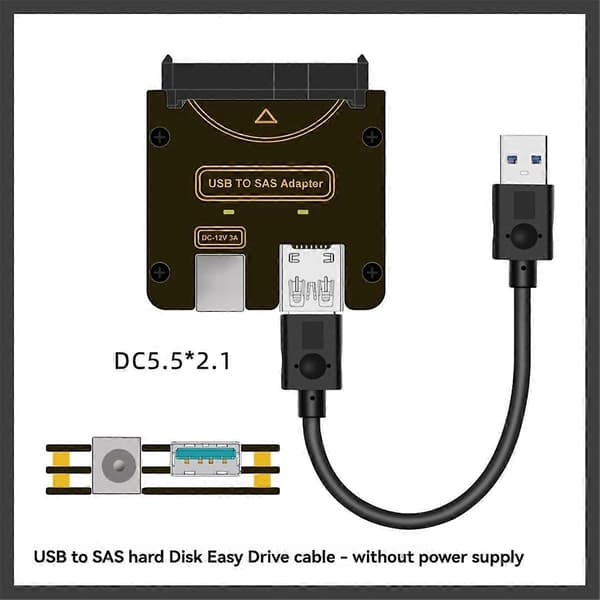 SAS 29Pin SFF-8482 - USB 3.0 -sovitin kiintolevylle 5 Gbps, piirisarjalla ja virtaportilla, ilman 12 V / 3 A virtalähdettä